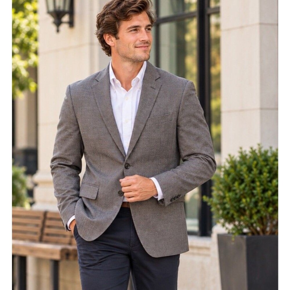 J Crew Ludlow Sharkskin Blazer Jacket Size 40S Gray Old Money Italian Cloth